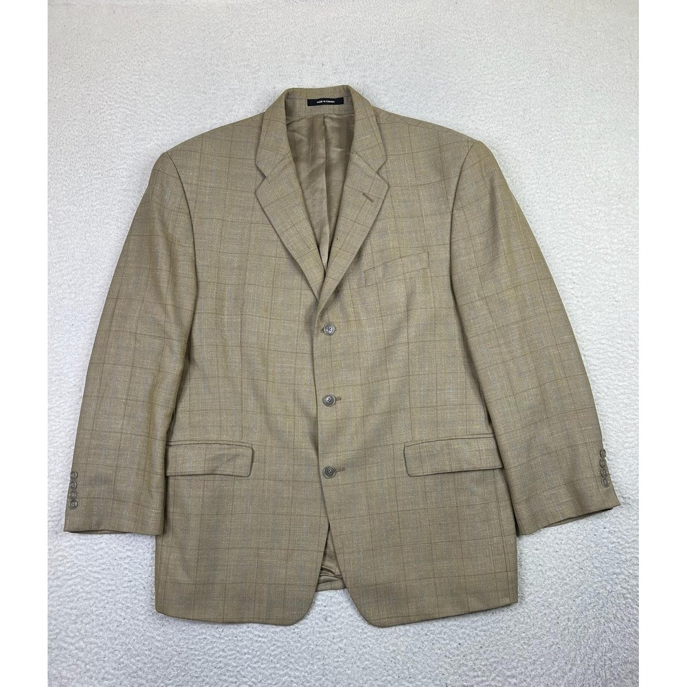 Calvin Klein Blazer Mens 44R Brown‎ Plaid Wool Silk Linen Sport Coat Canada